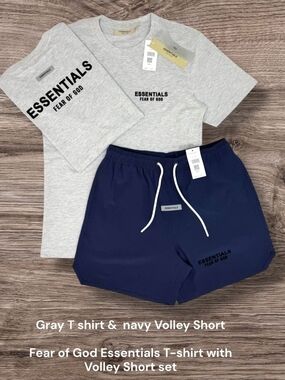 Essentials Gray Tee and Navy Volley Shorts Set